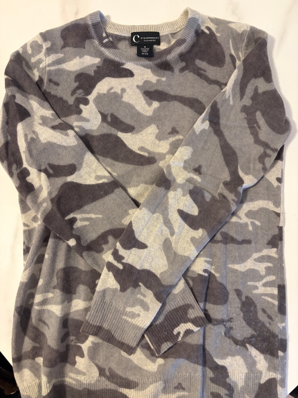 C by Bloomingdale’s cashmere camo sweater